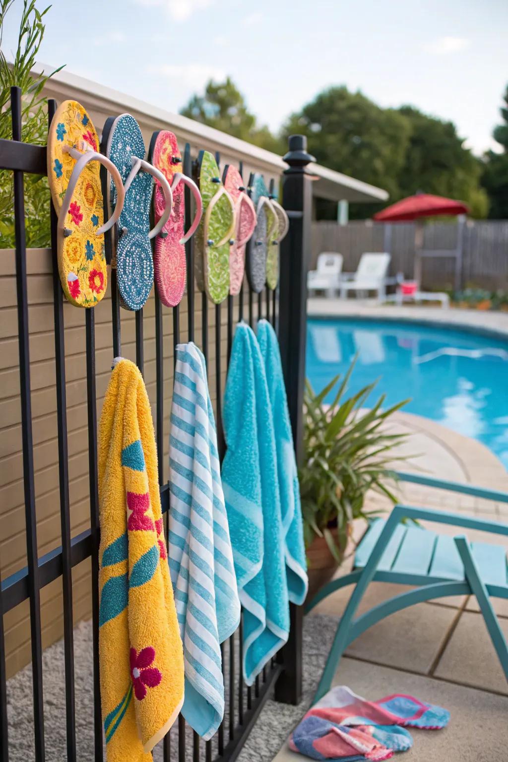 Craft your own flip-flop hooks for a playful poolside touch.
