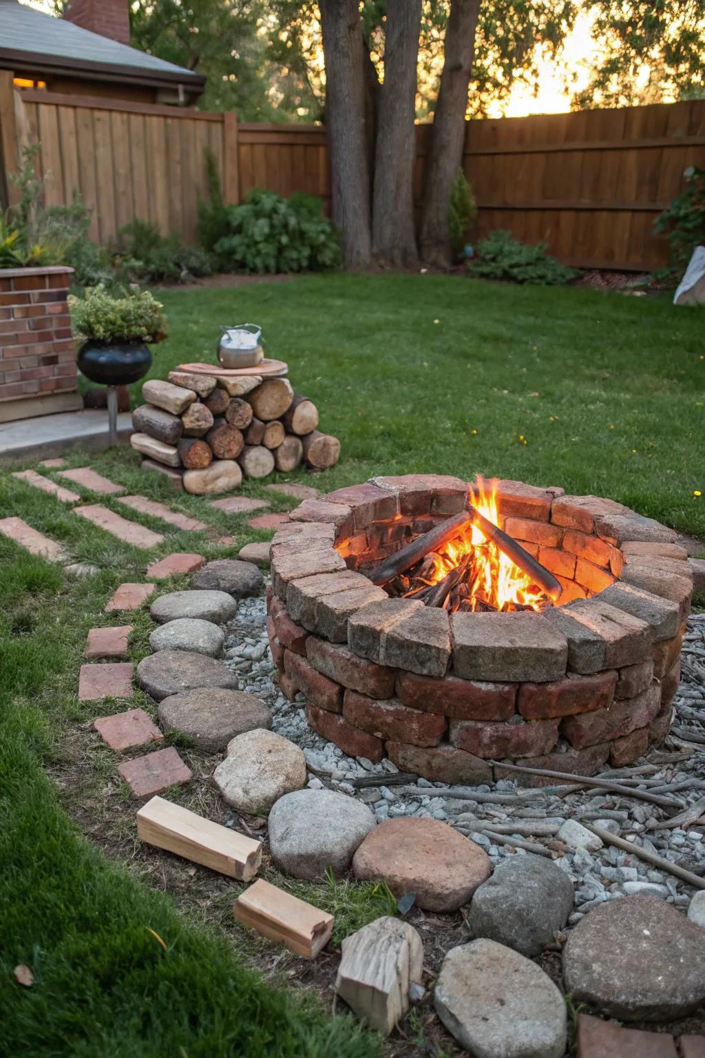 Vintage bricks lend a timeless charm to any fire pit.