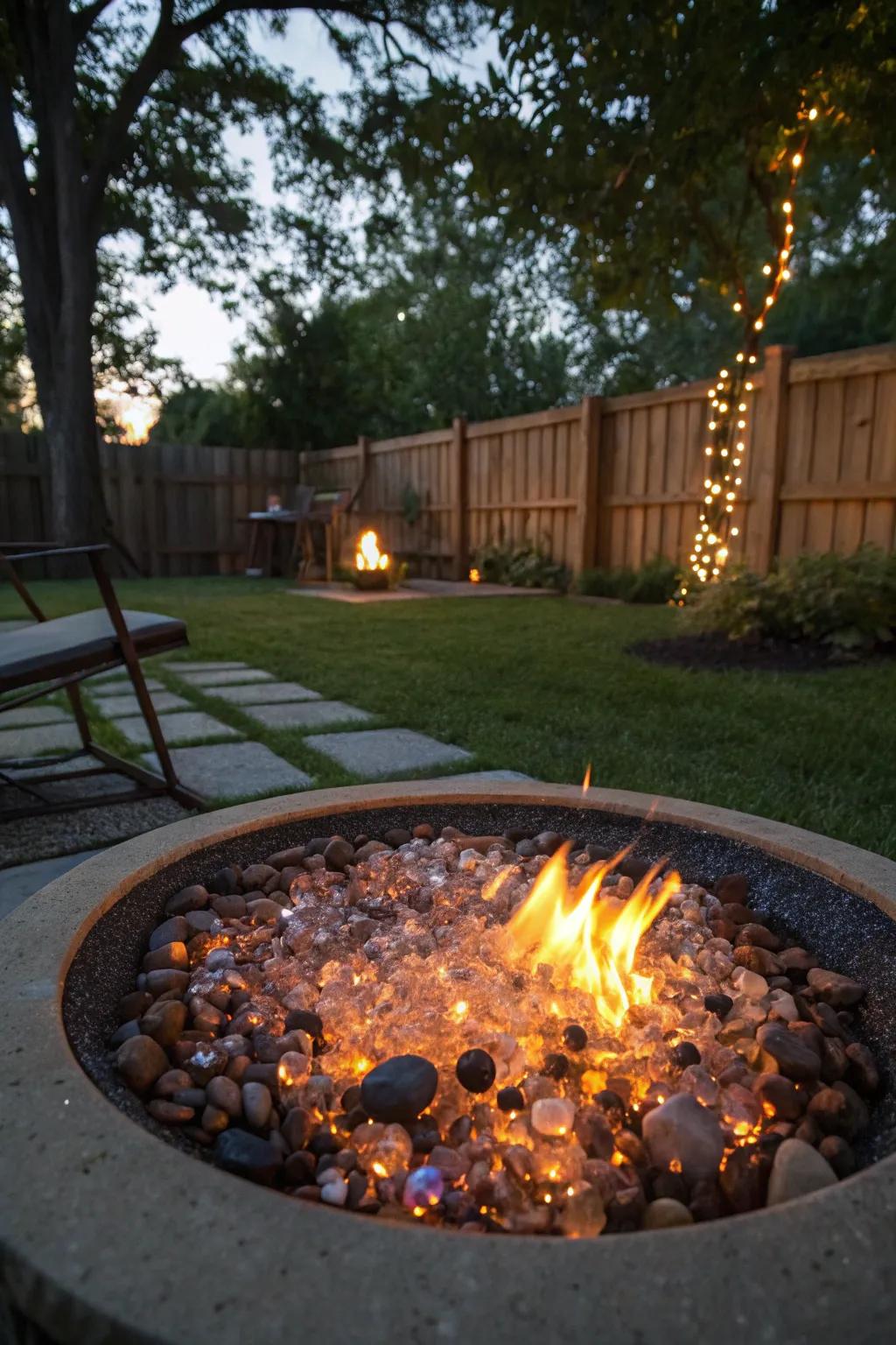 Glass beads offer an eco-friendly and dazzling fire pit option.
