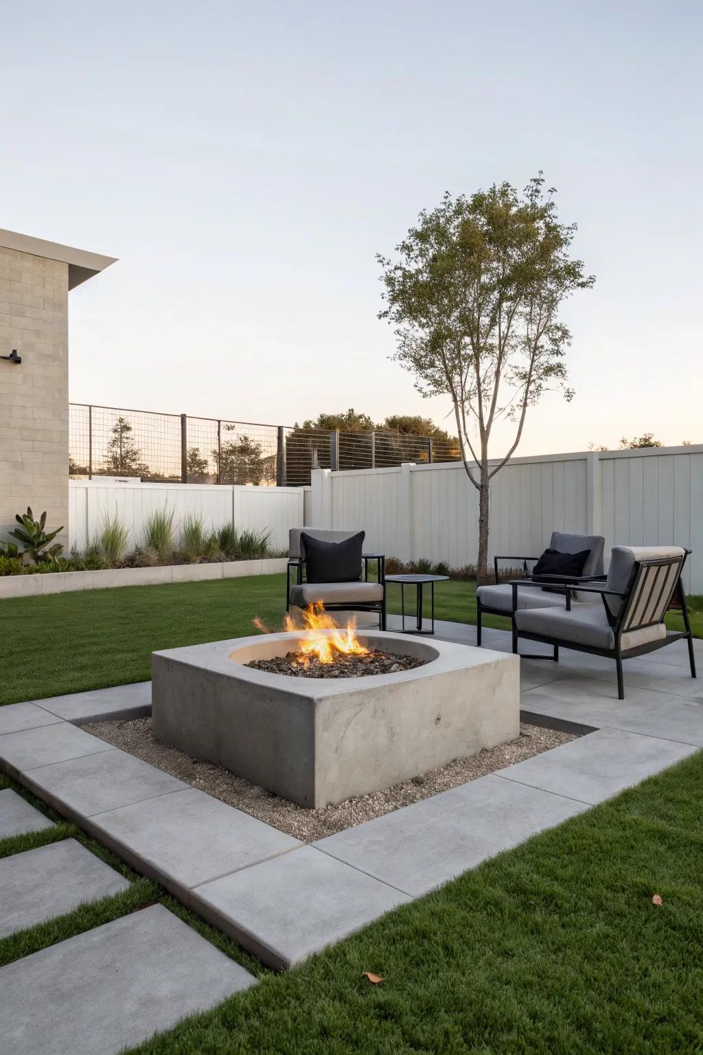 Concrete fire pits offer sleek elegance and modern appeal.