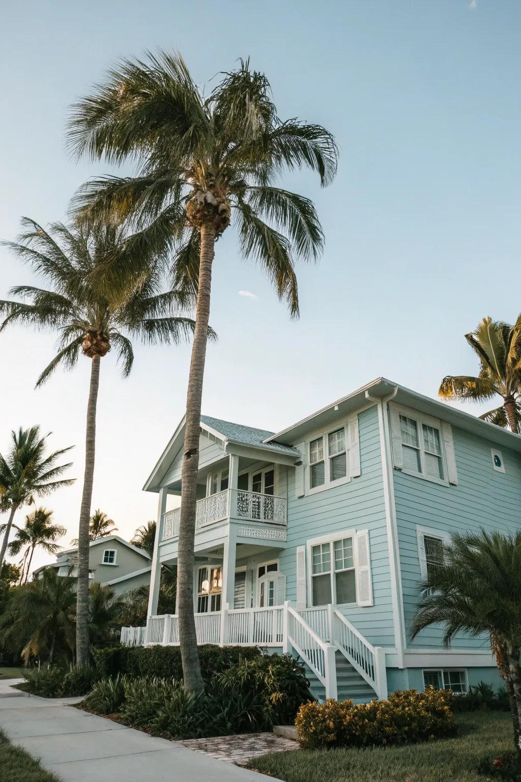 A serene light blue house echoing Florida's coastal charm.