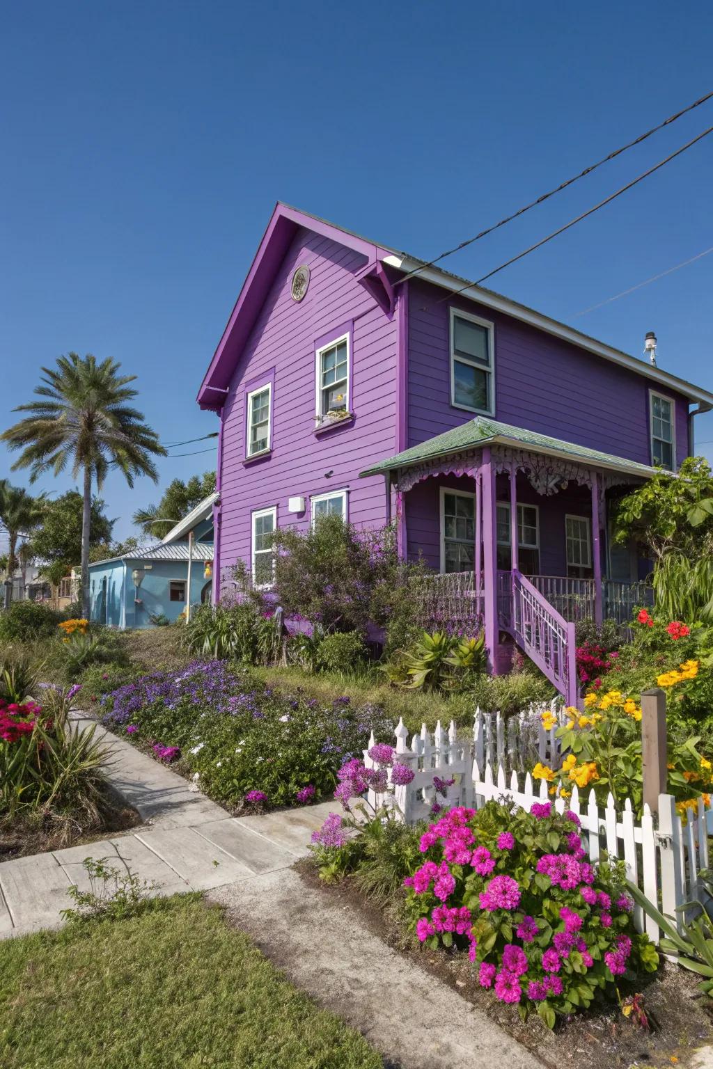Bold purple makes a striking statement in this vibrant Florida setting.