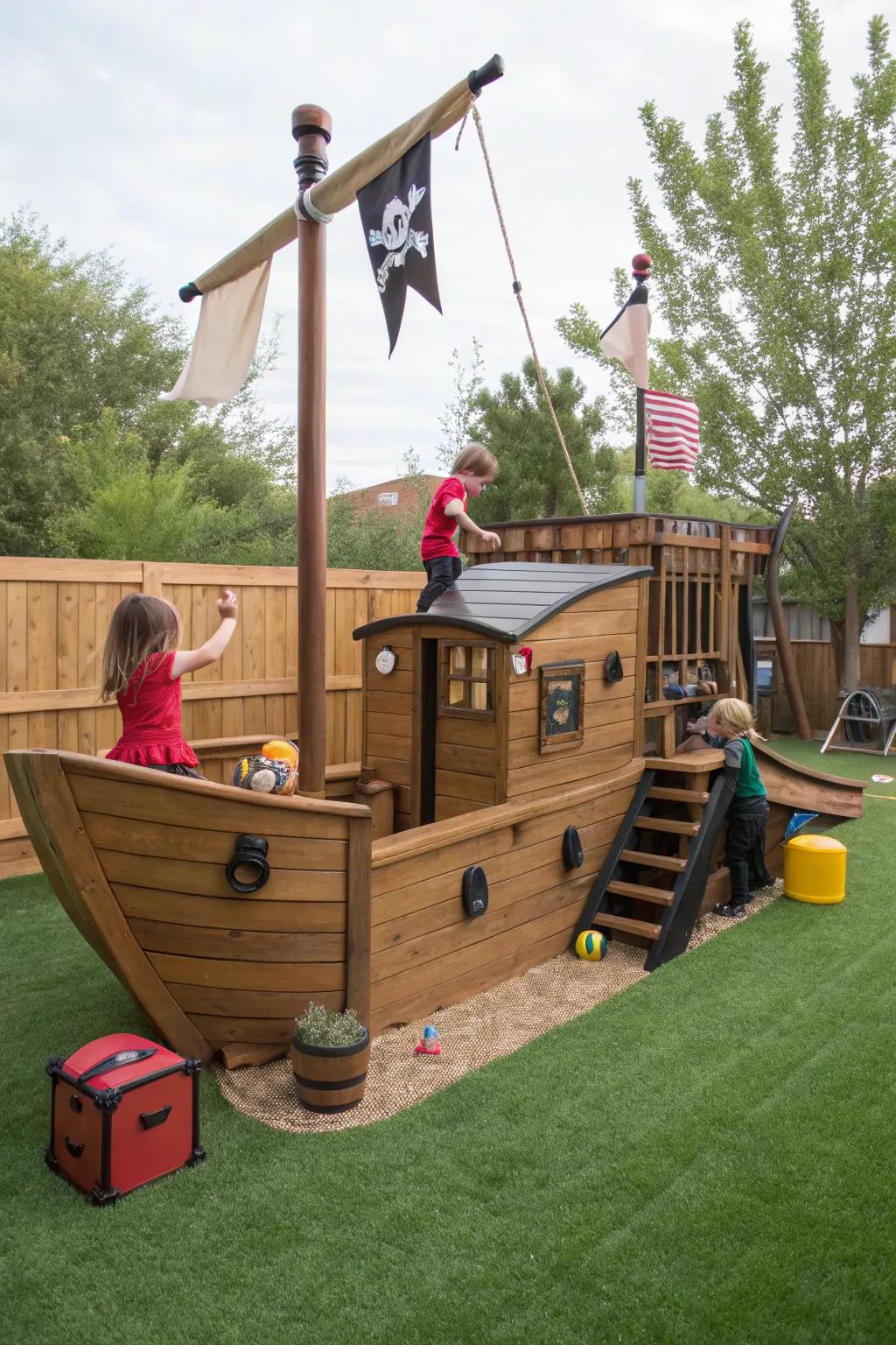 A themed play area resembling a pirate ship.