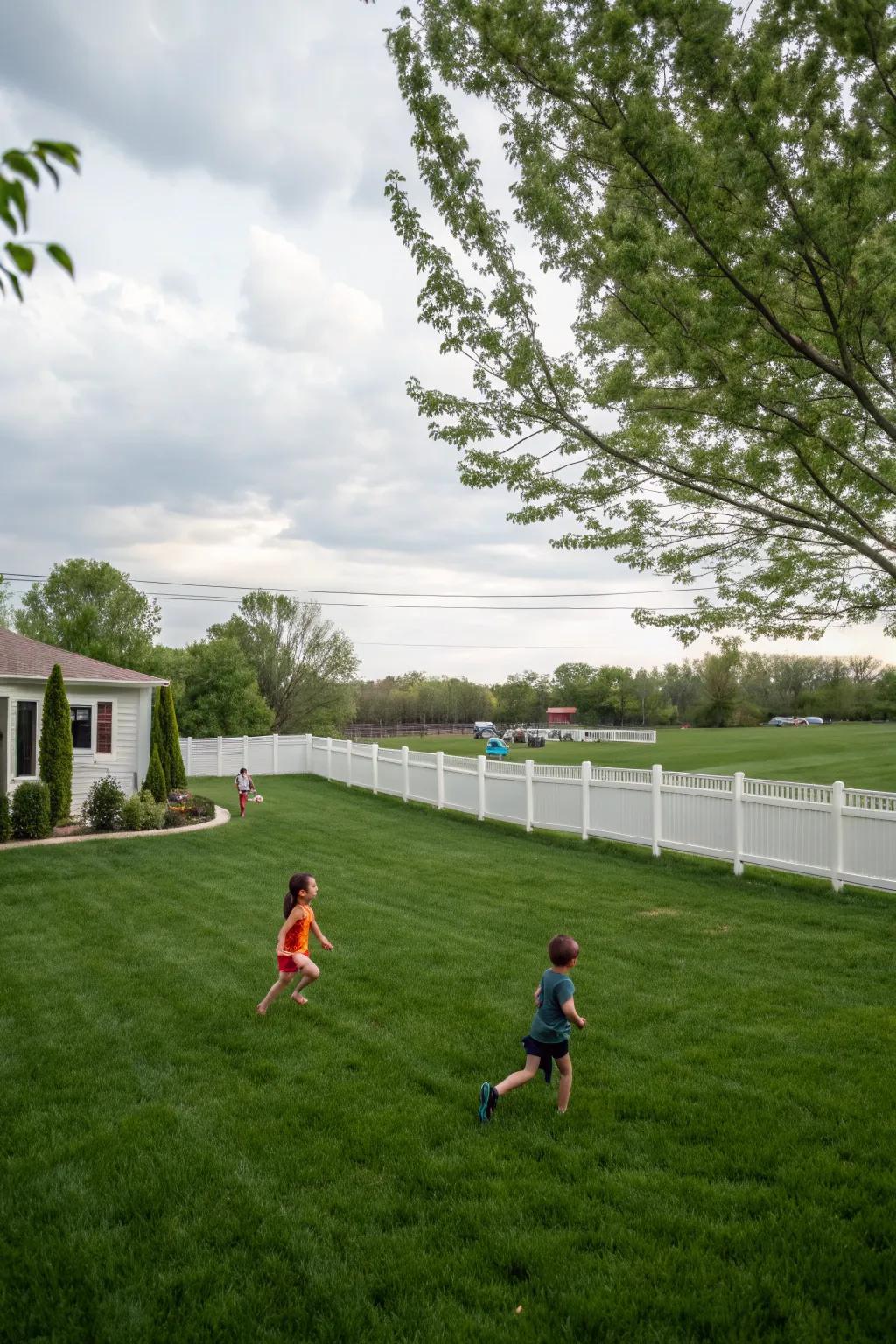 An open grassy area in a backyard for free play.