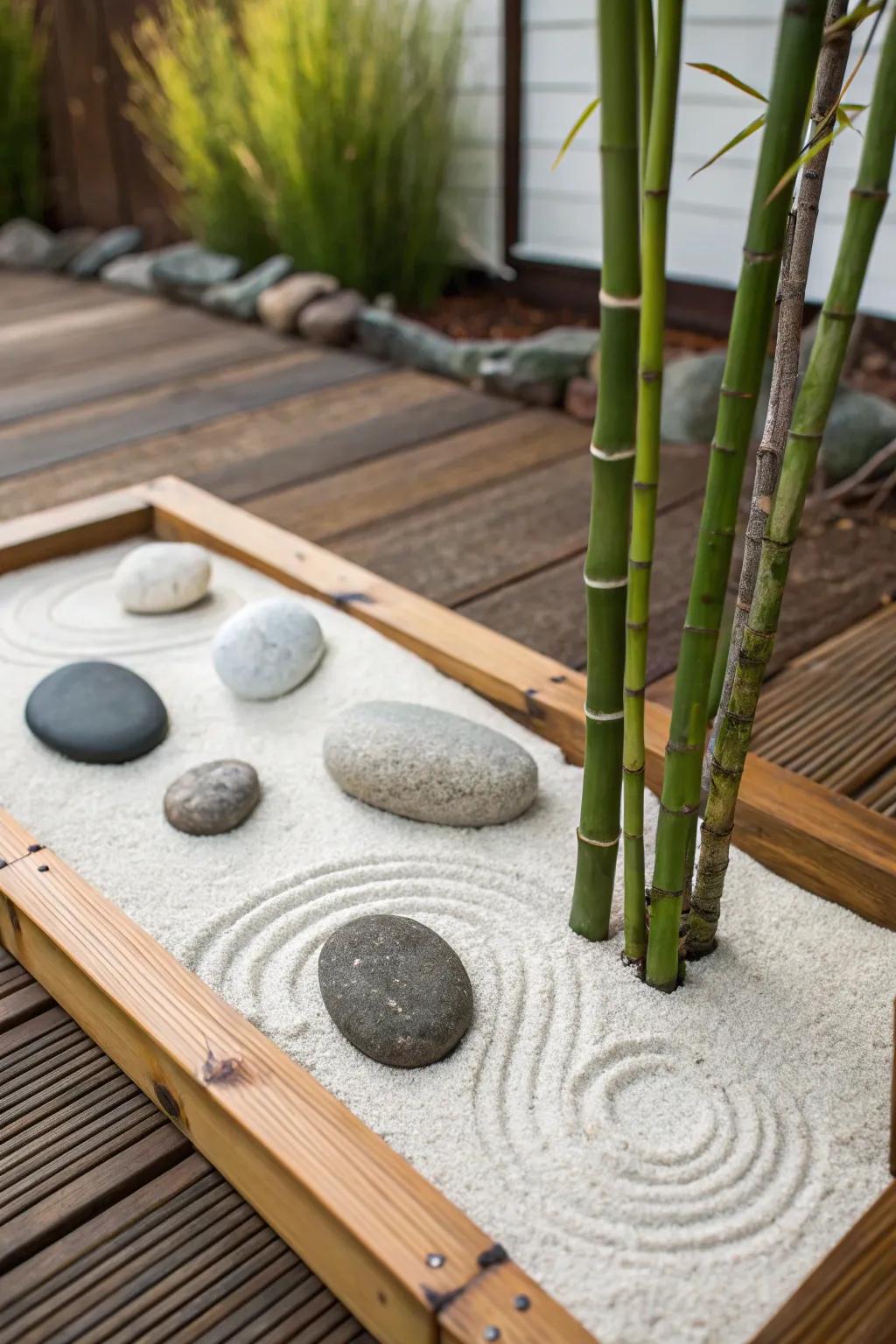 Bamboo elements add texture and warmth to your zen garden.