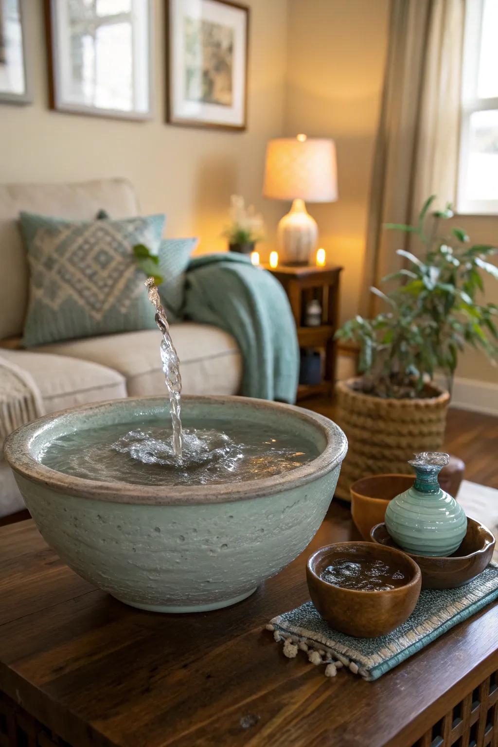 A tabletop fountain adds a calming sound to your zen space.