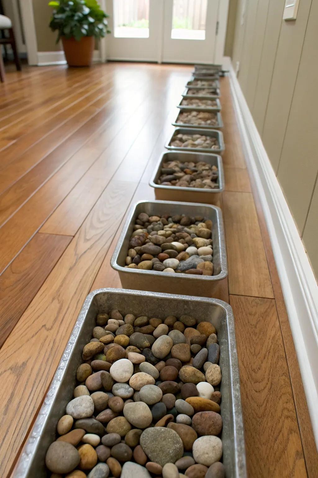 A pebble pathway brings outdoor charm indoors.