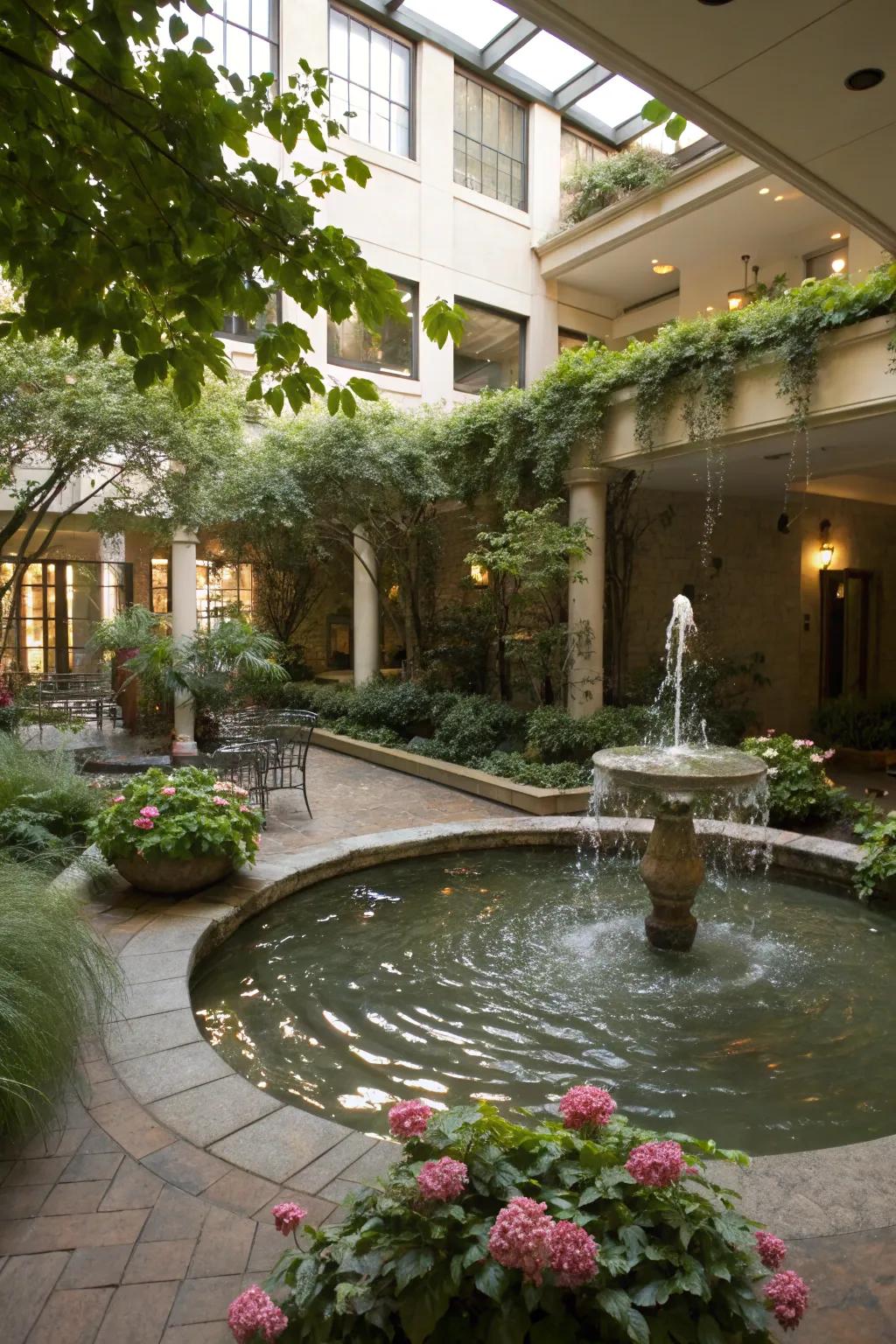 A water feature adds tranquility and beauty to your atrium.