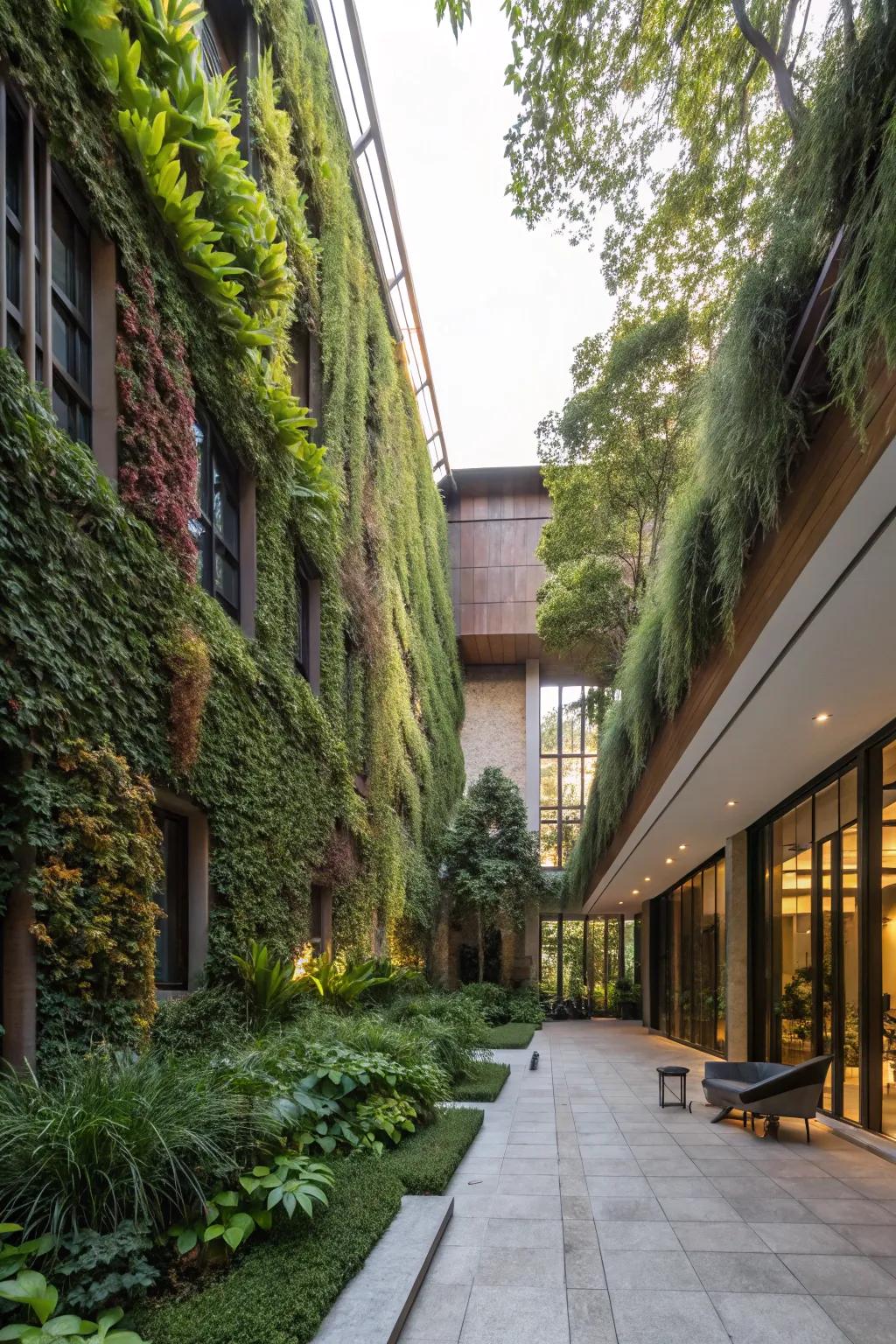 Vertical gardens add depth and greenery to limited spaces.