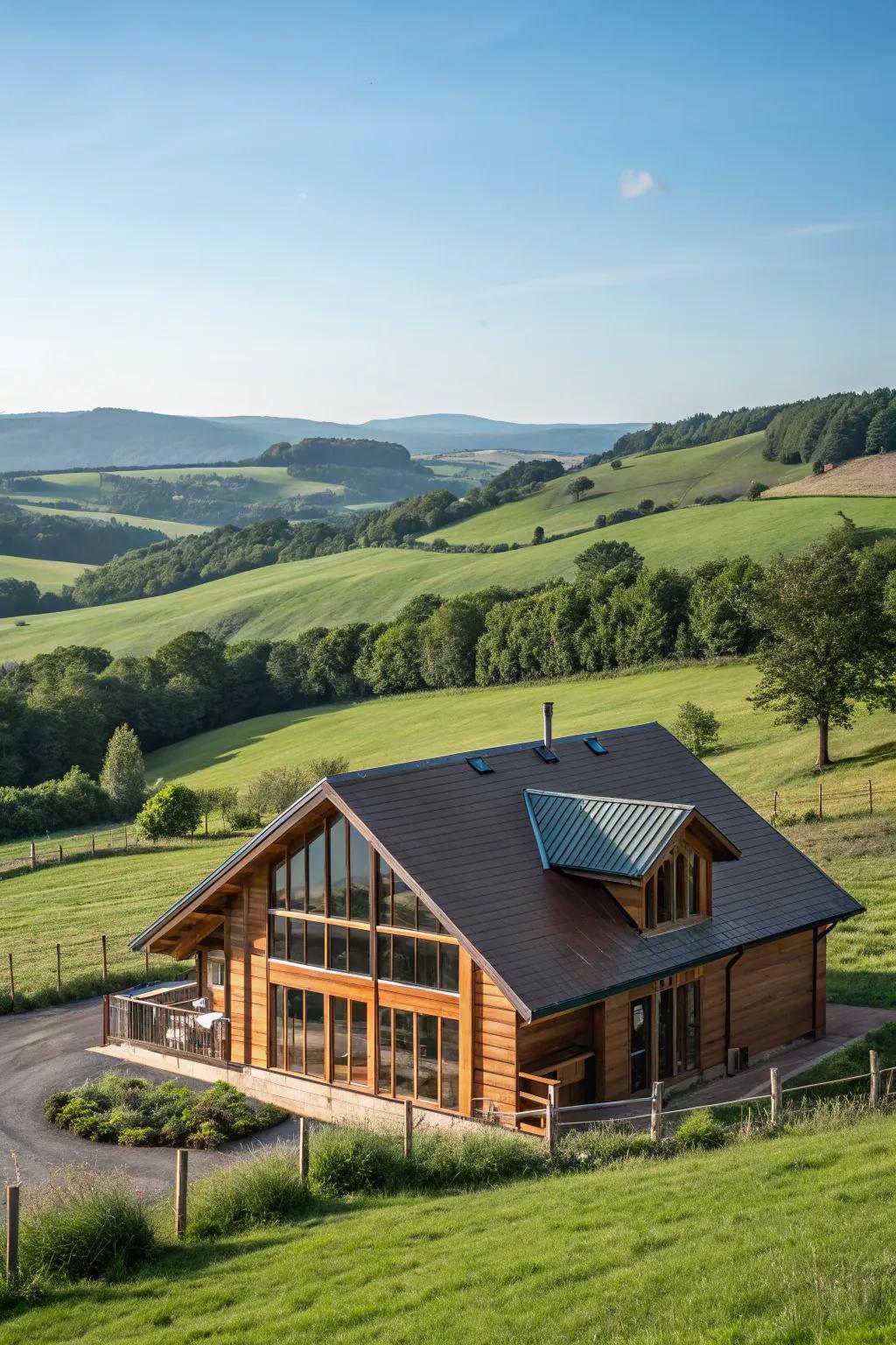 A spacious cabin with a barn-style roof offering extra room.