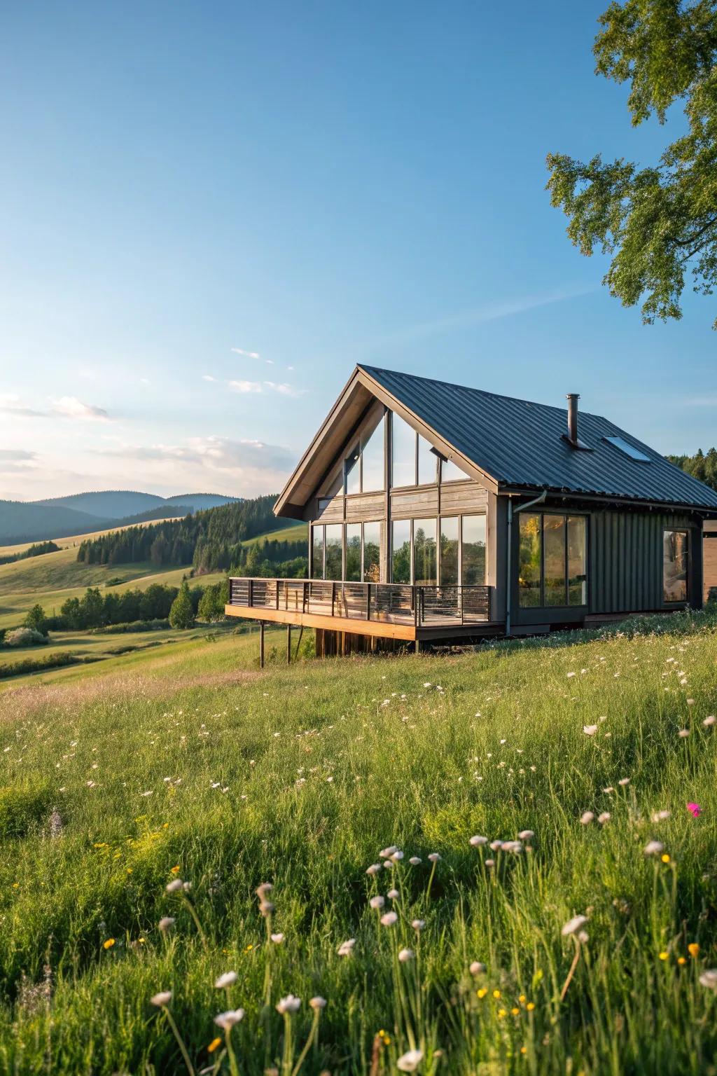 A modern cabin showcasing versatile synthetic roofing.