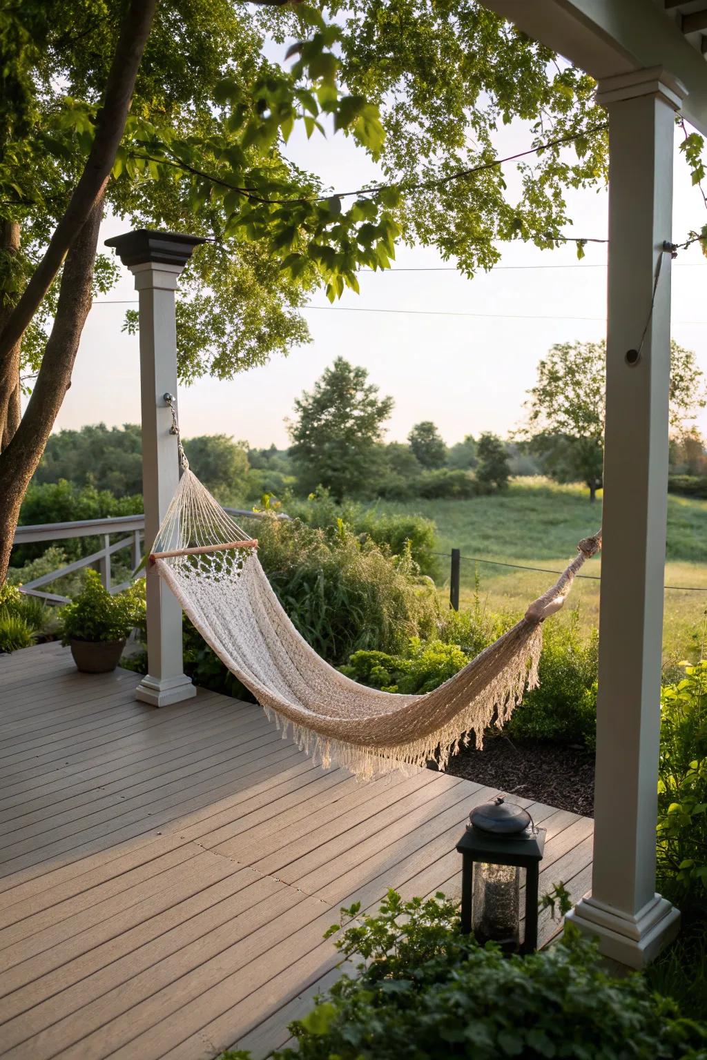 Relax in a hammock on your stylish deck.