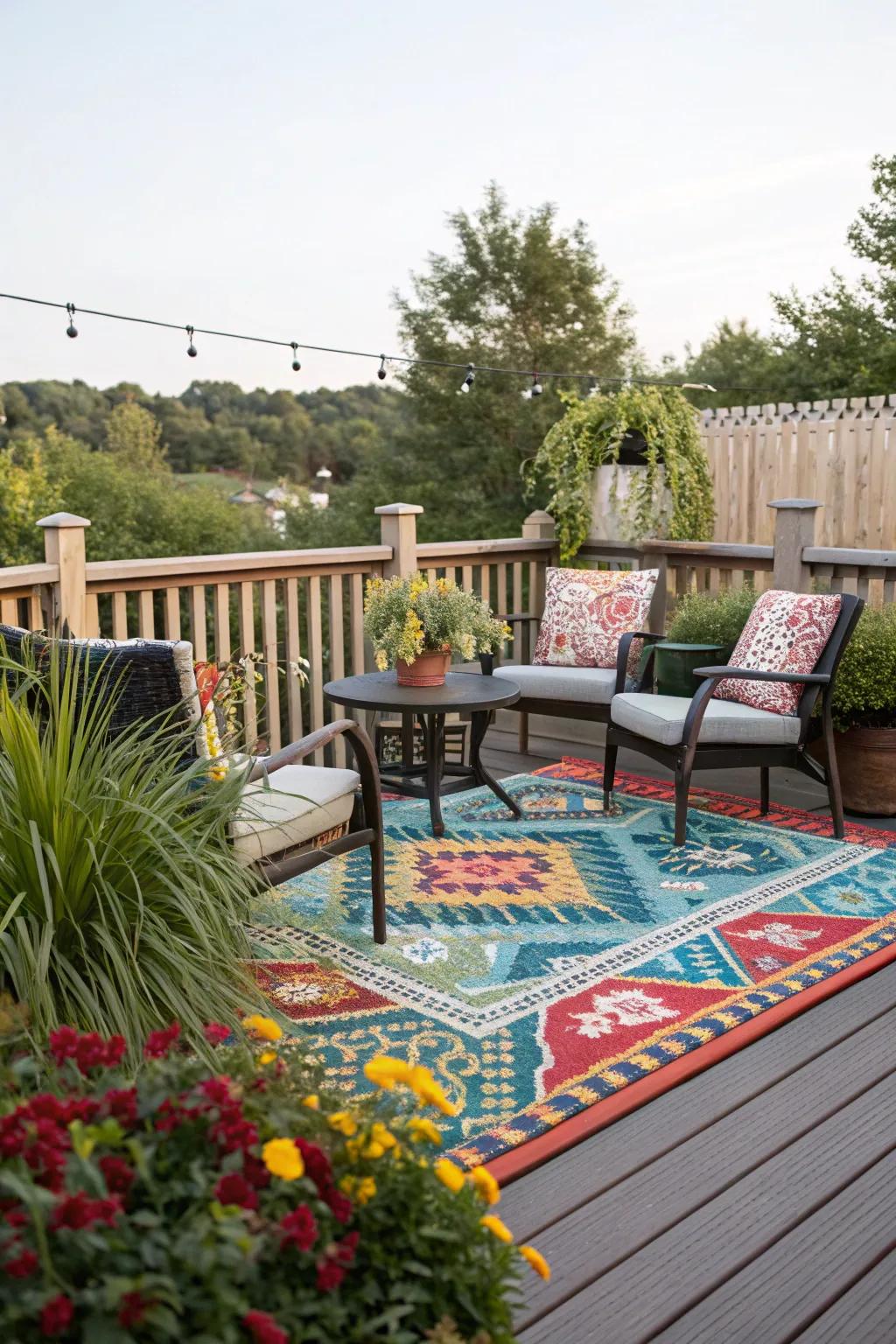 Define your space with a stylish outdoor rug.