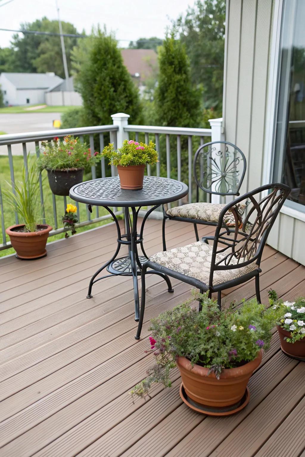 Create a cozy dining nook with a chic bistro set.
