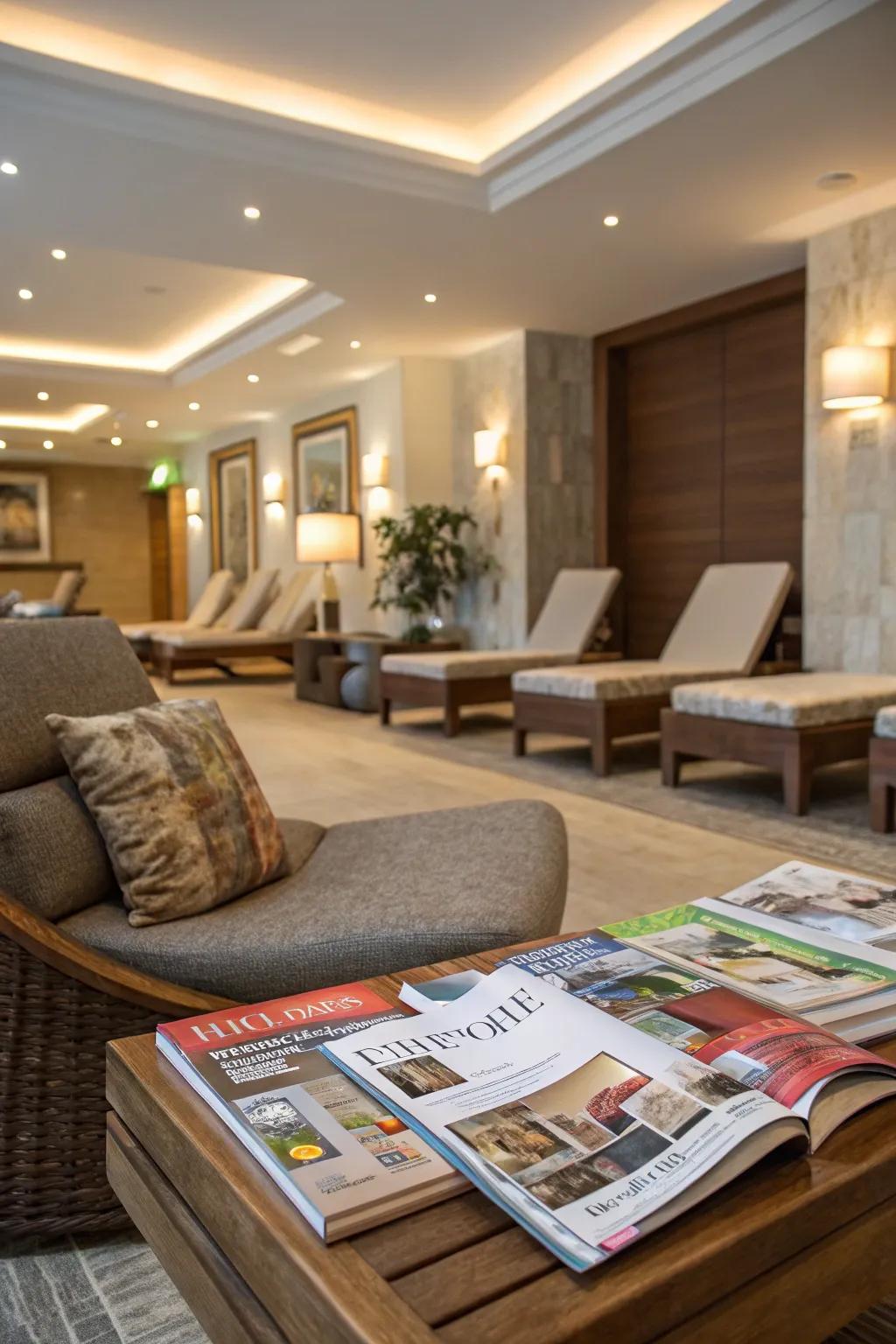 Reading materials that offer a relaxing pastime for guests.