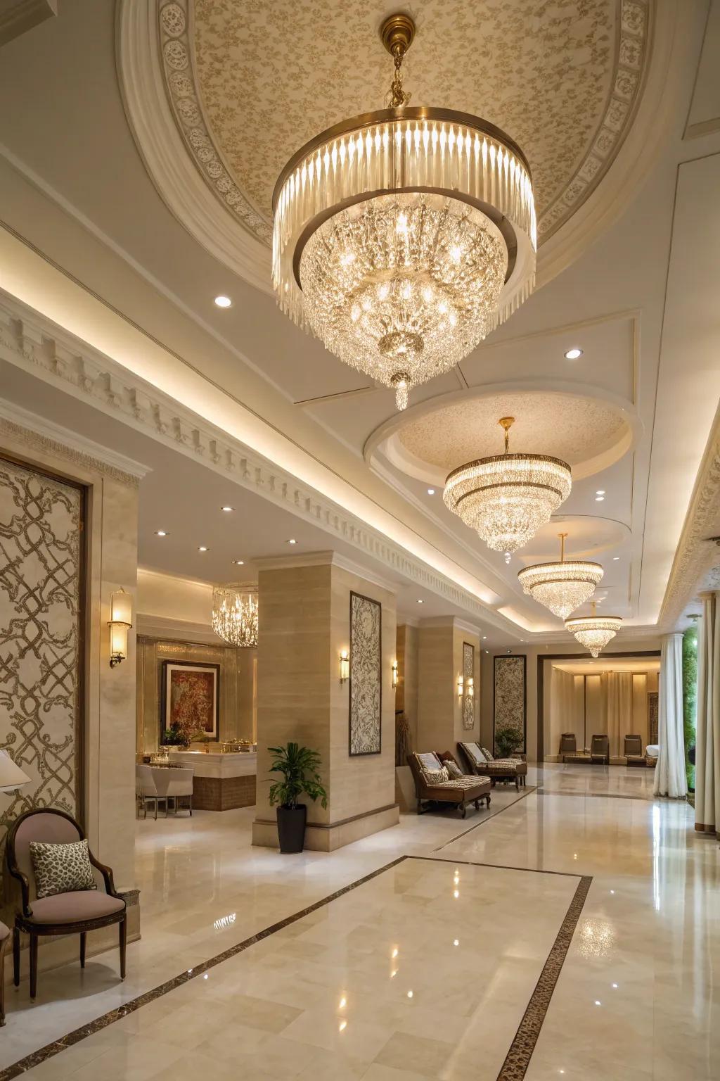 Elegant lighting fixtures that add sophistication to a spa lobby.