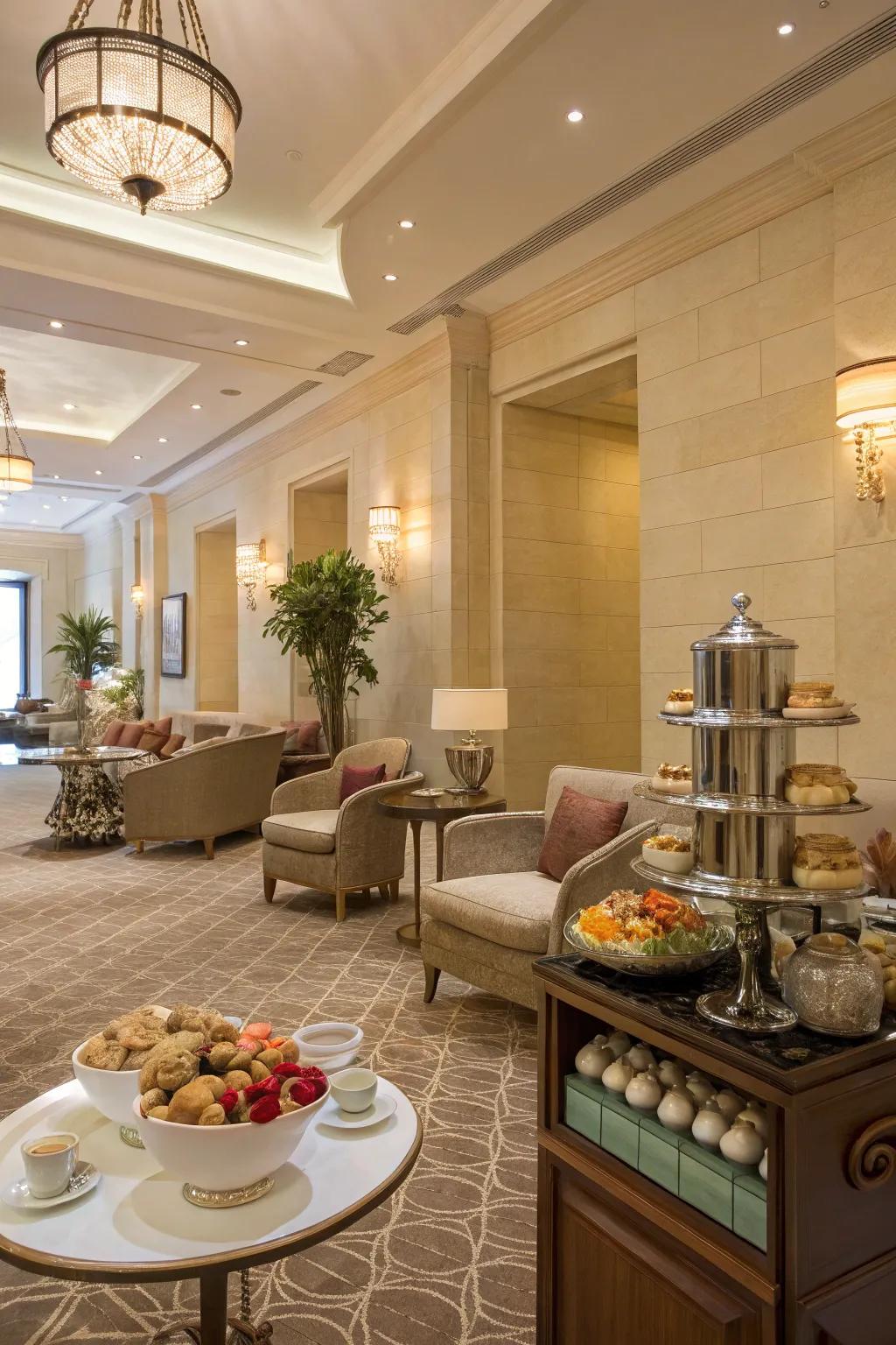 A refreshment station offering teas and infused waters for guests.