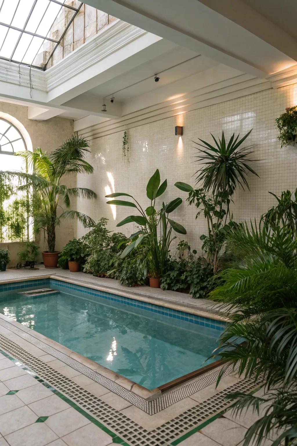 Enhance your pool house with lush indoor plants.