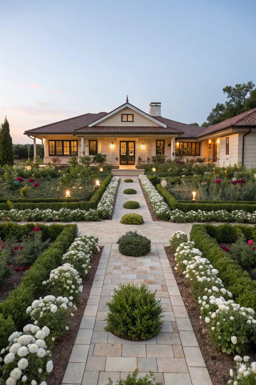 Symmetrical plantings bring harmony and balance to the garden.