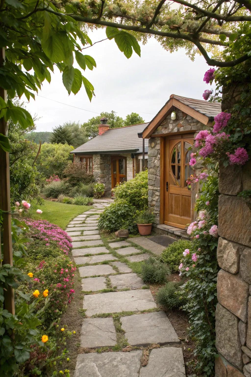 Charming stone pathways lead guests through a garden wonderland.