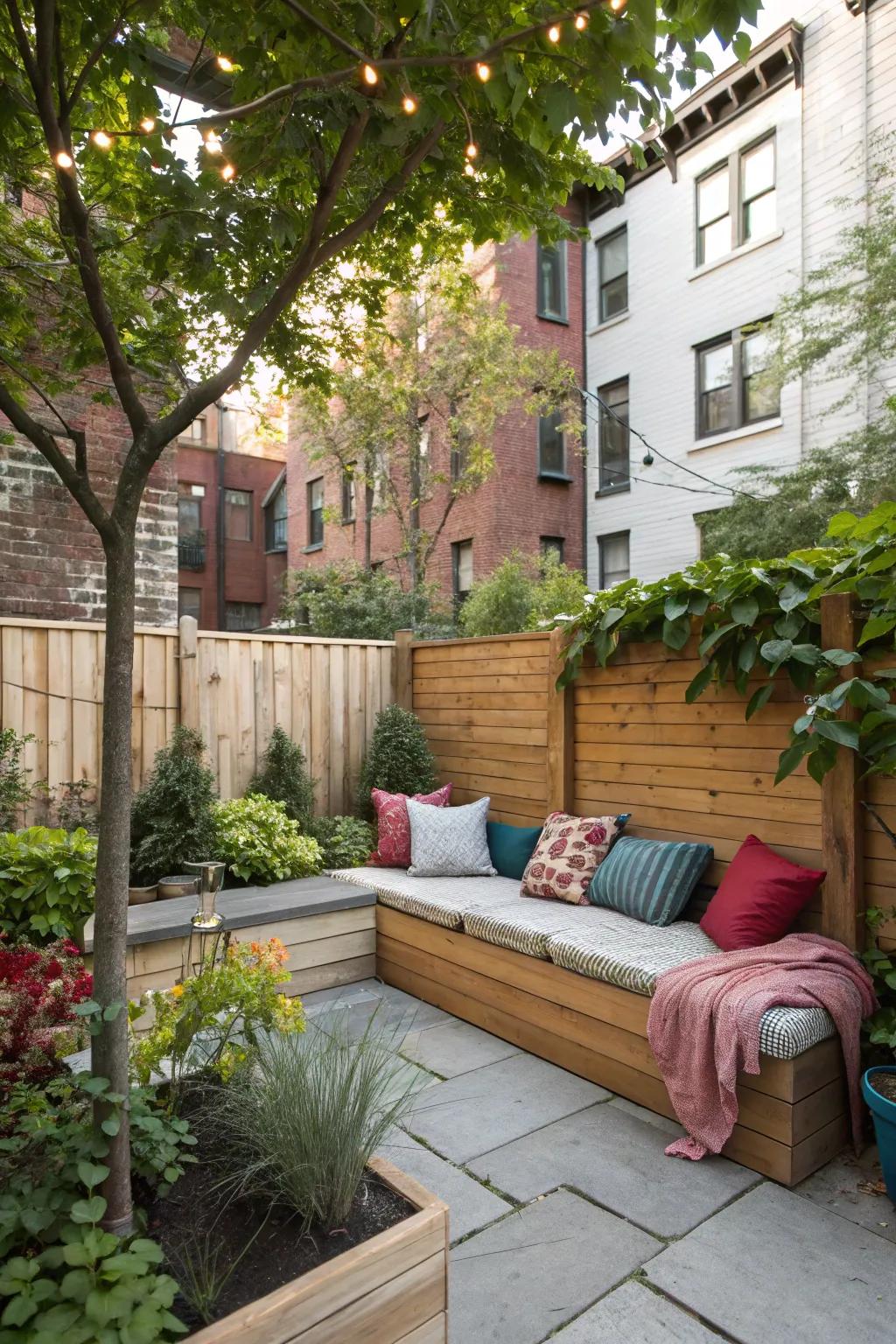 A cozy nook perfect for relaxation in an urban backyard.