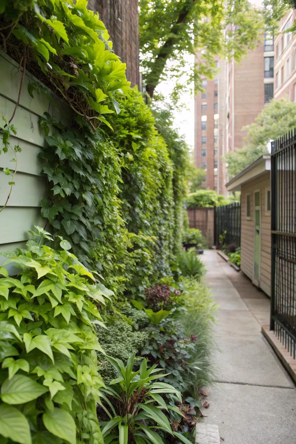 Vertical gardens bring greenery to small urban spaces.