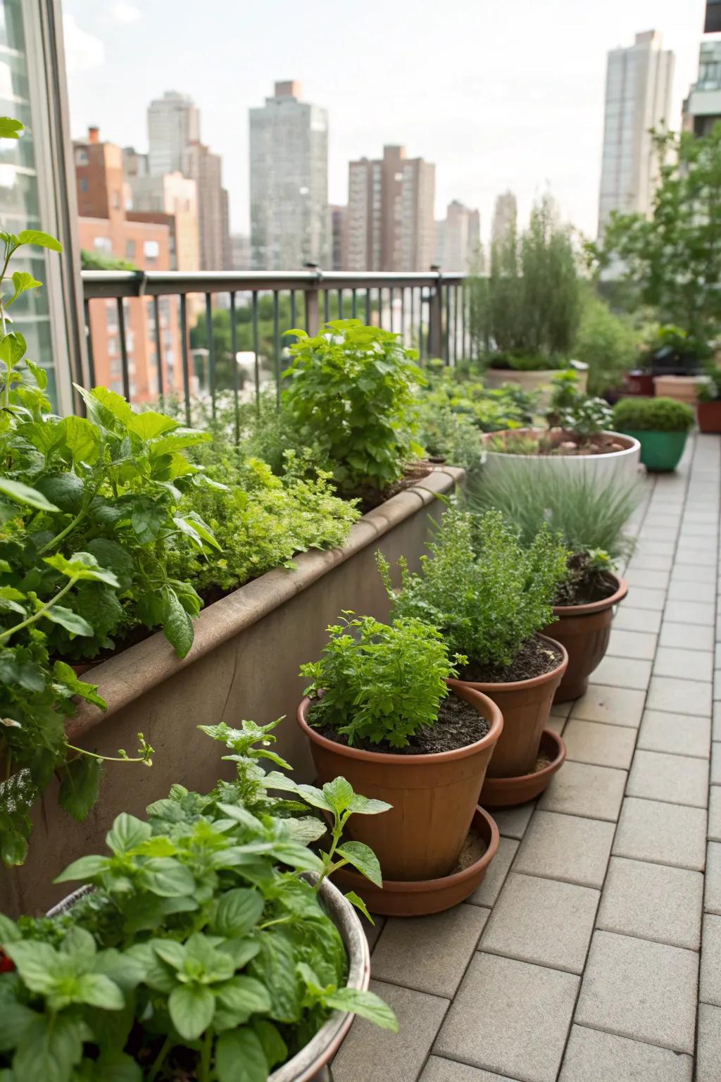 A mini herb garden brings freshness to urban living.
