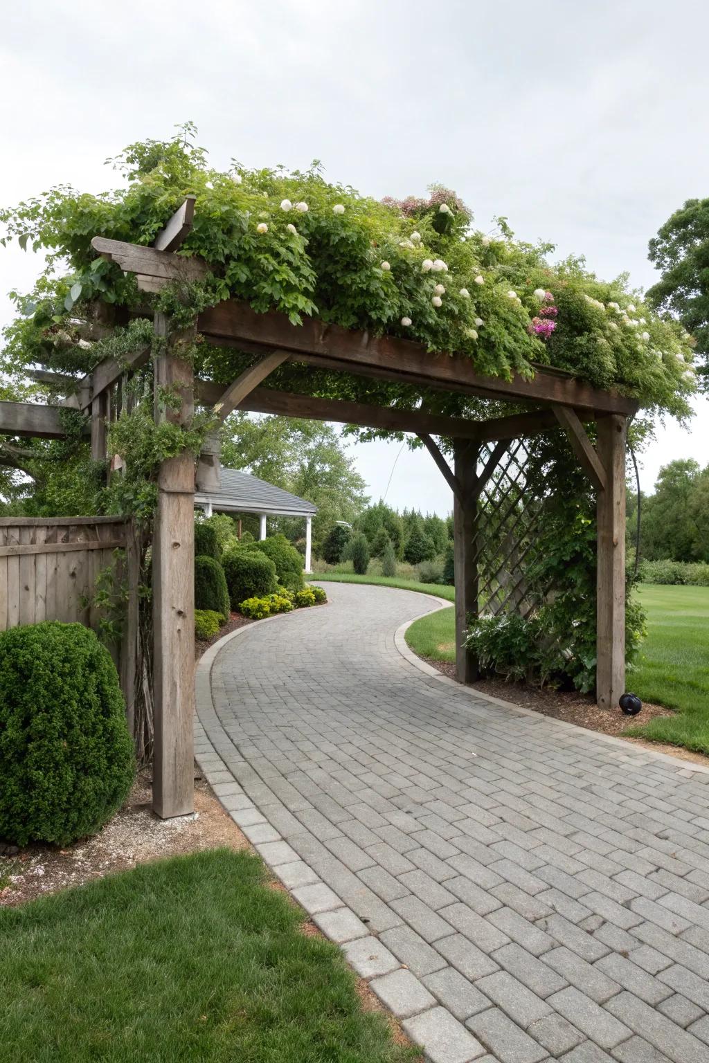 A welcoming arbor adds elegance and charm.