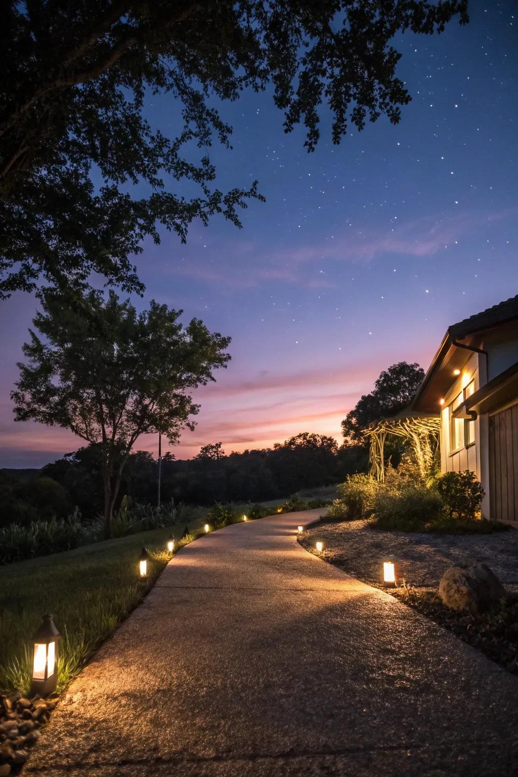 Solar-powered lights illuminate driveways sustainably.