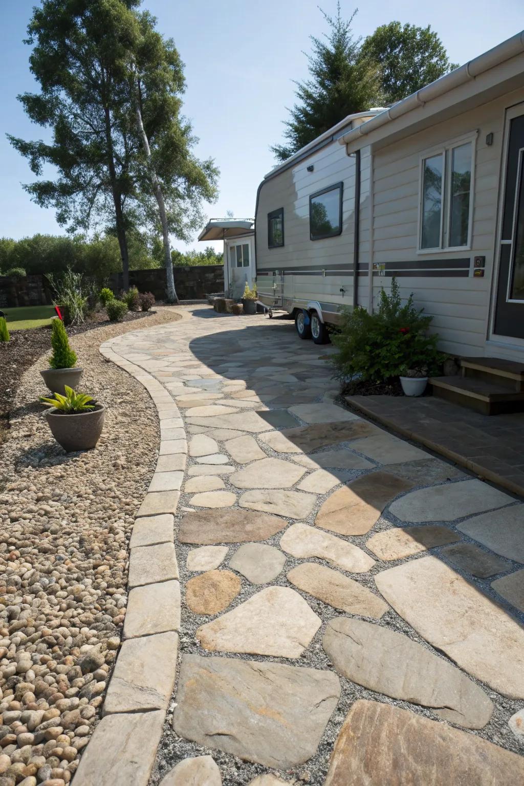 Natural stone driveways offer timeless elegance.