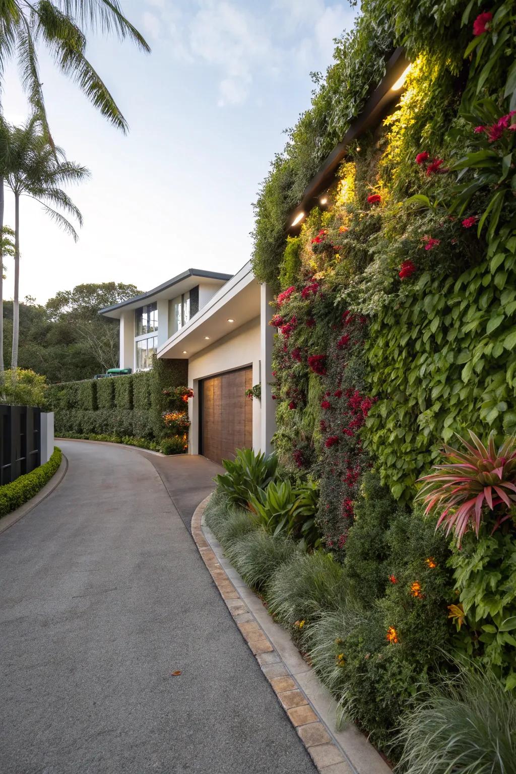 Vertical garden walls add greenery in a unique way.