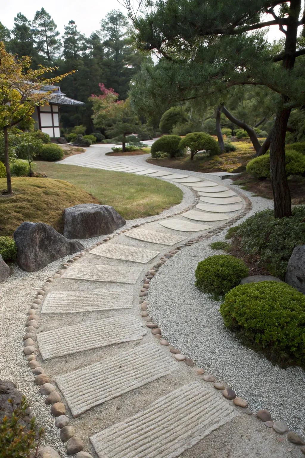 A zen garden path offering a tranquil and mindful escape.
