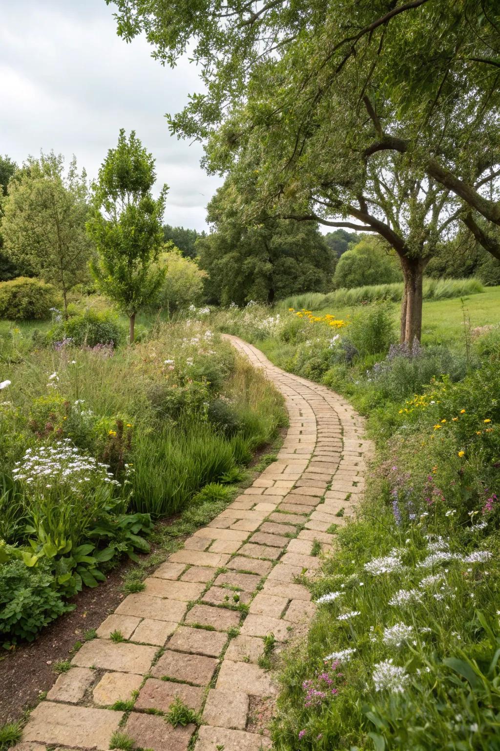 A rustic walkway featuring split-face pavers.