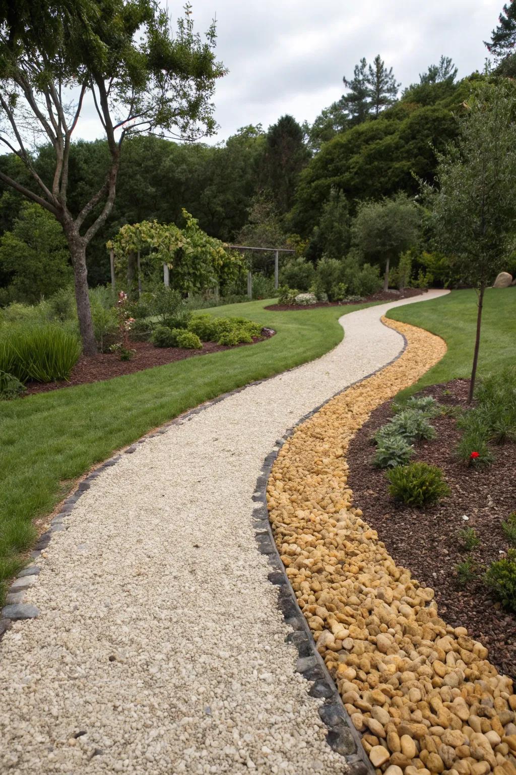 A walkway with distinct gravel borders for a defined look.