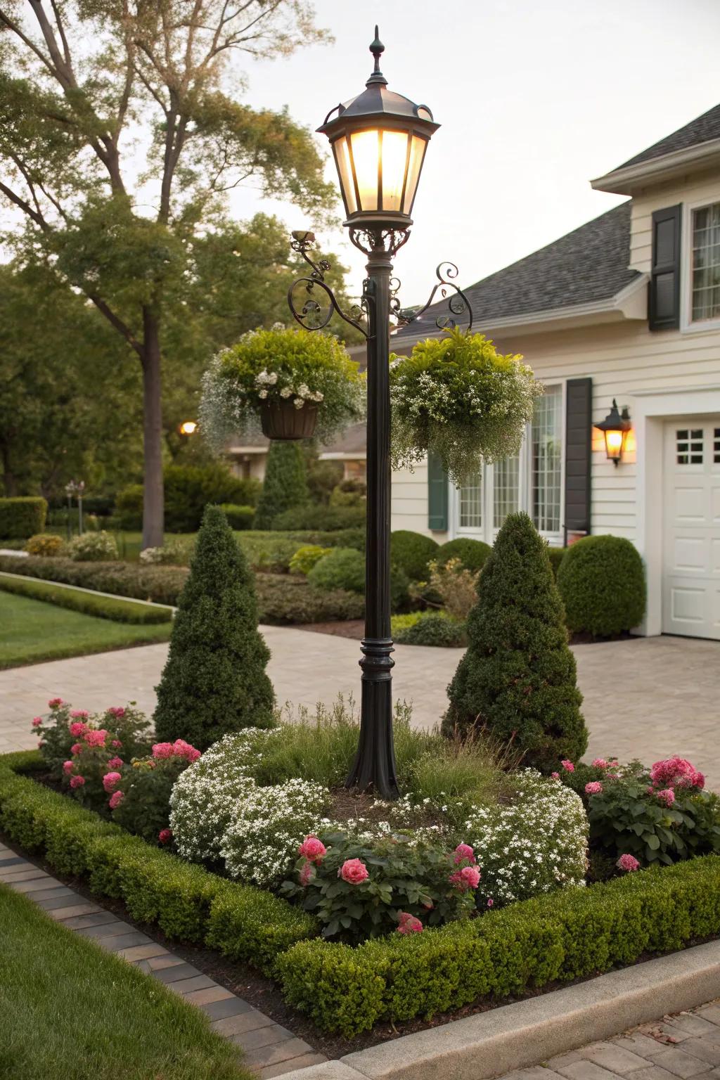 Symmetrical planting offers a balanced and formal garden look.