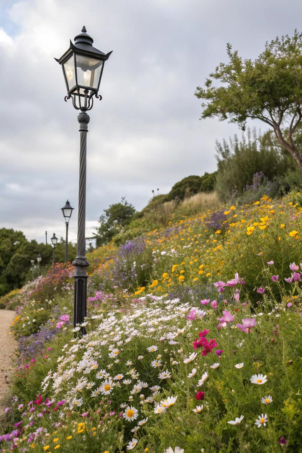 Wildflowers bring a touch of nature's beauty to your lamp post landscape.