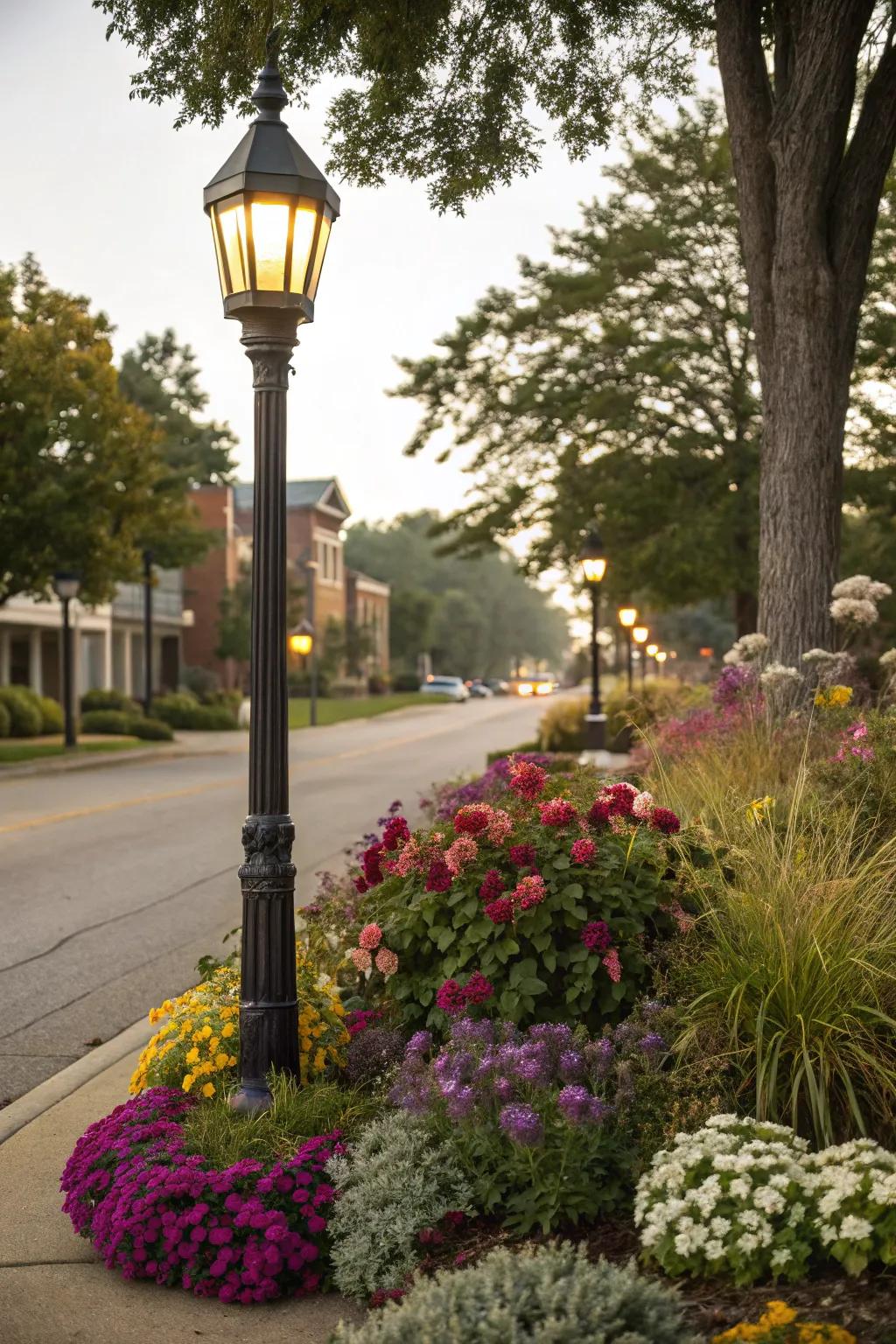 Enjoy year-round color with seasonal blooms around your lamp post.