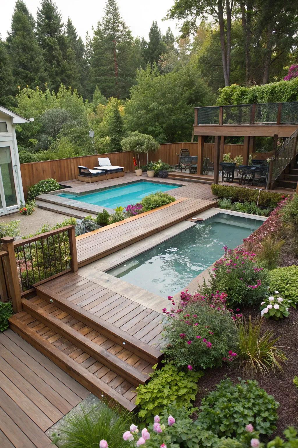 Multi-level designs add depth and intrigue to your spa area.