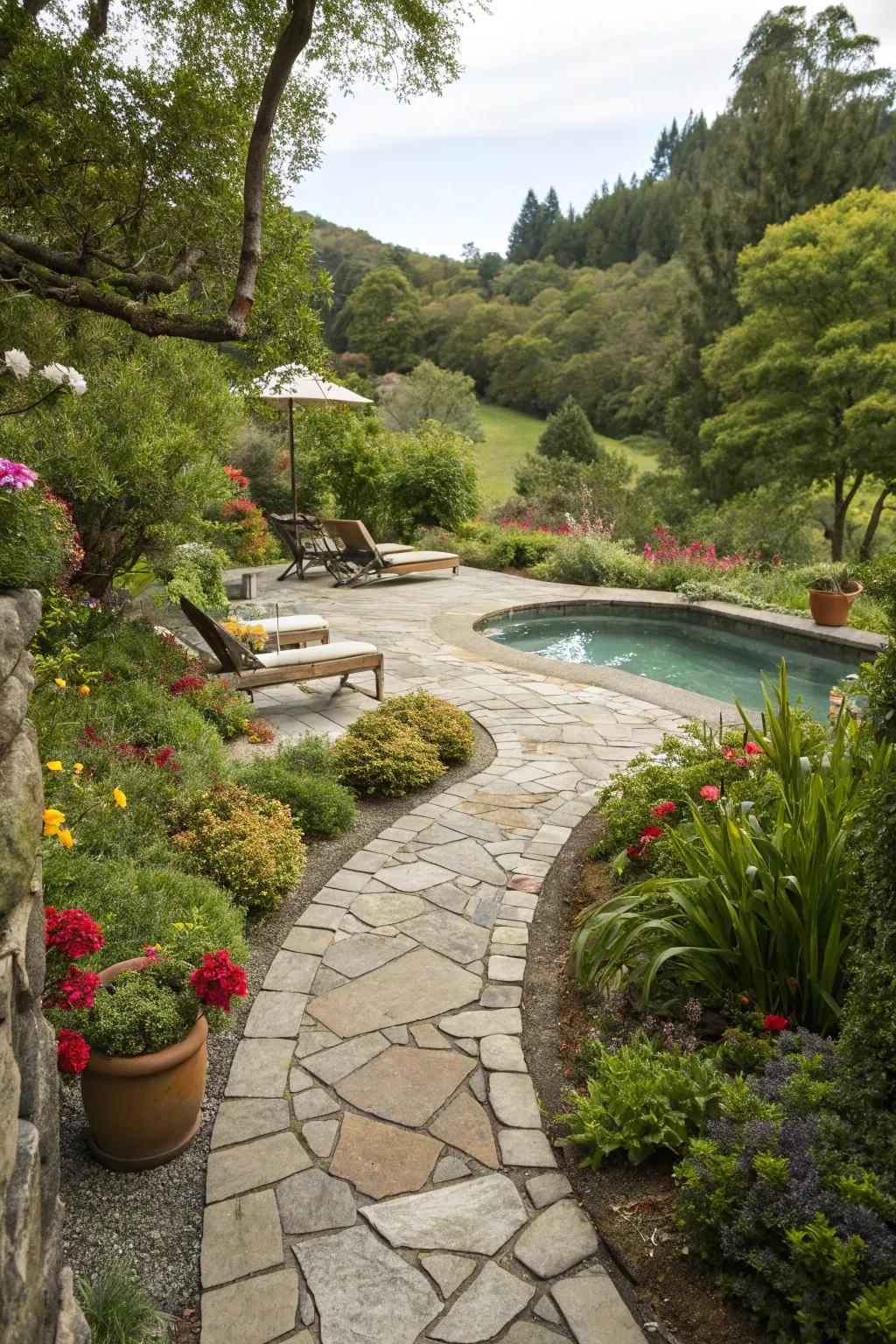 Stone pathways add charm and guide guests to the spa.