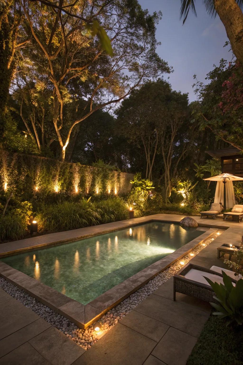 Ambient lighting enhances the spa experience at night.