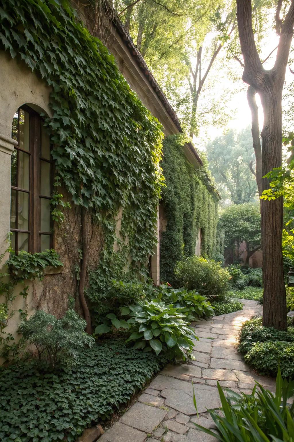 Vertical planting enhances garden aesthetics.
