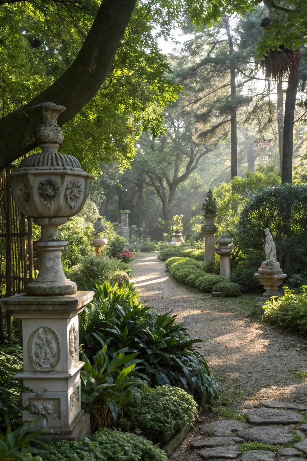 Artistic elements add personality to gardens.