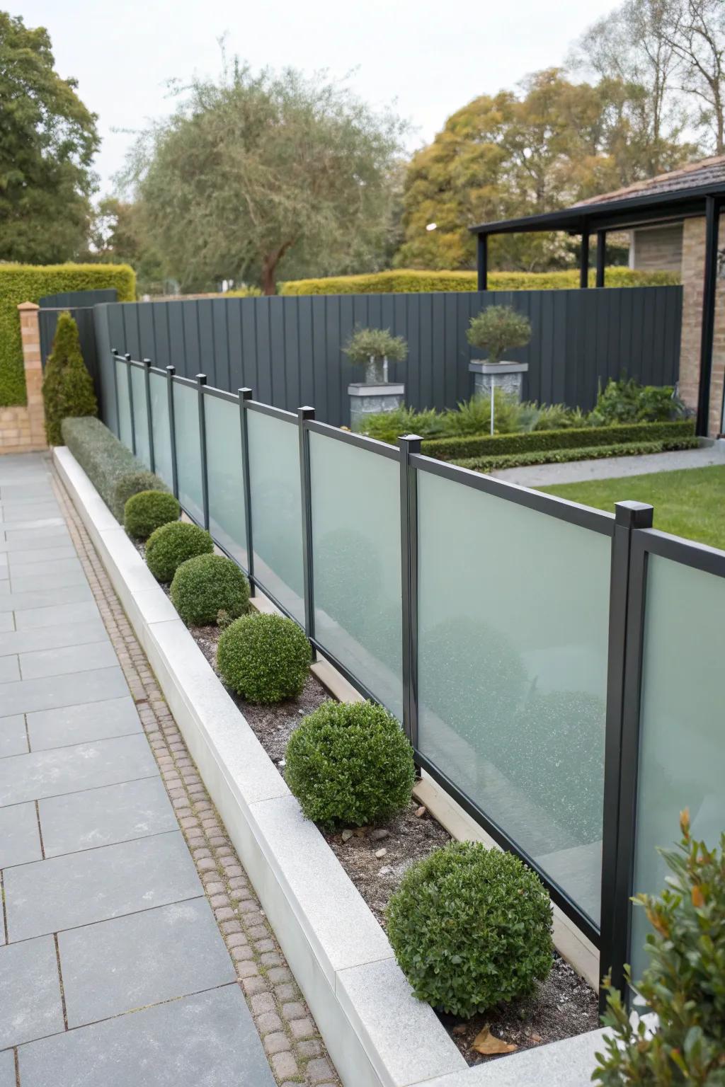 Glass panels provide modern elegance and privacy.