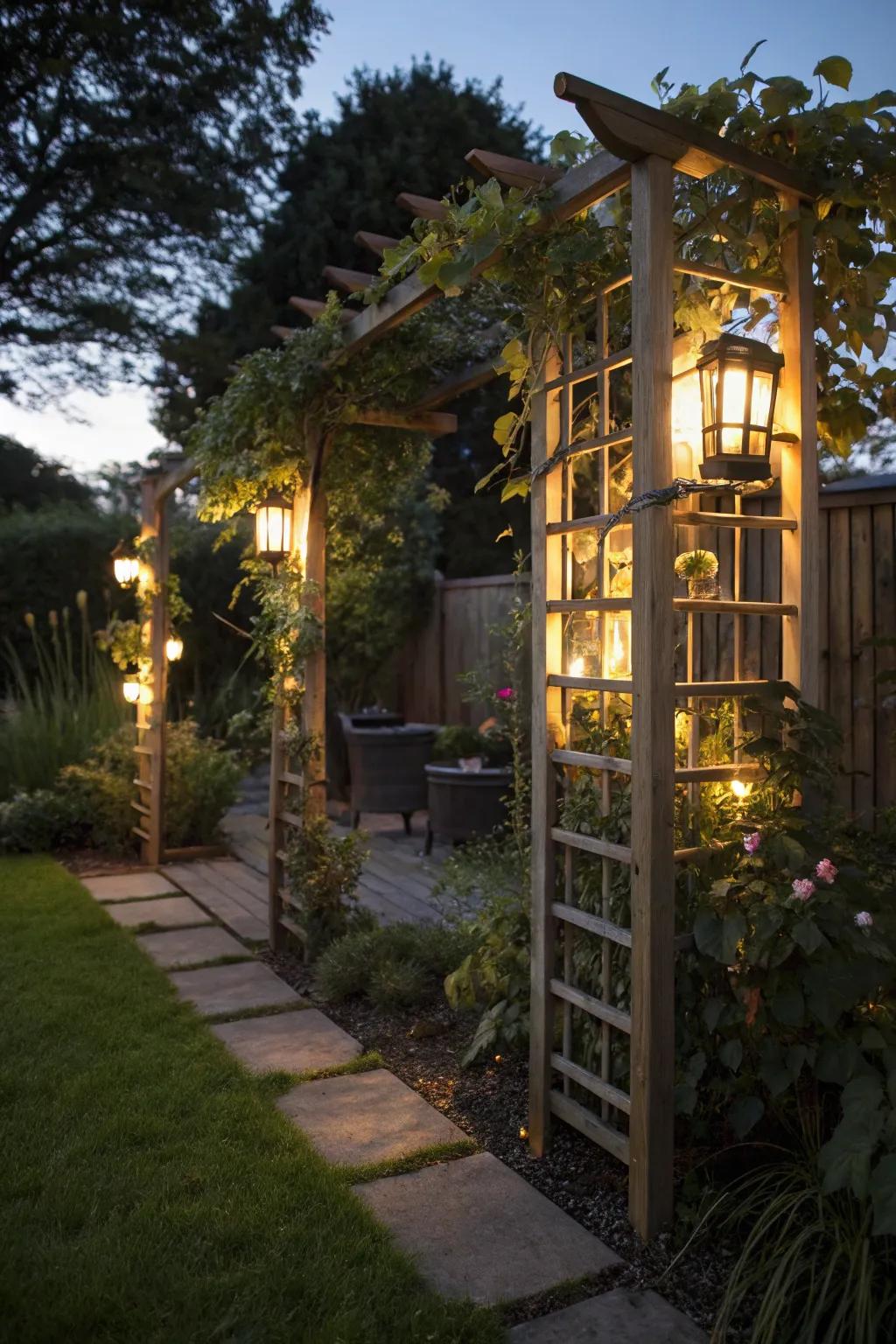 Magic at night with a lit trellis.