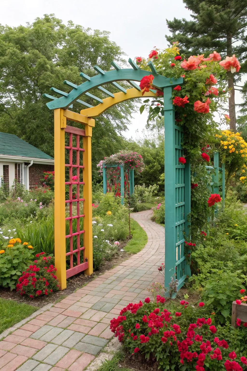 Bright and bold privacy with a colorful painted trellis.