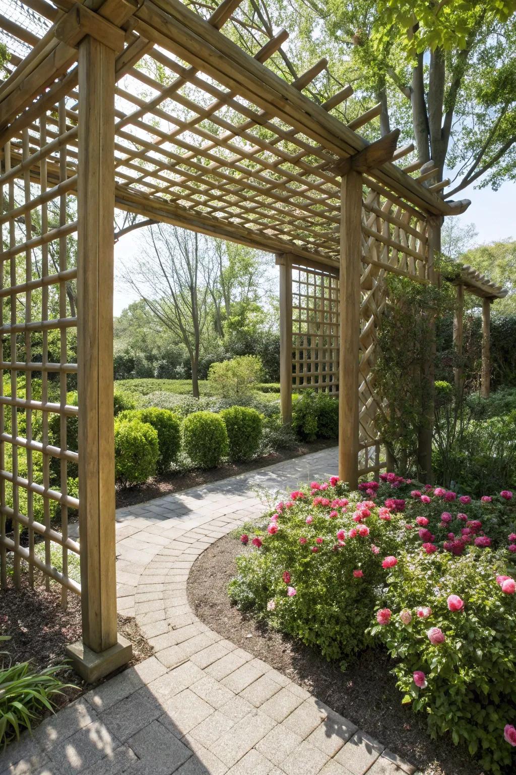 Serenity and privacy with a bamboo trellis design.
