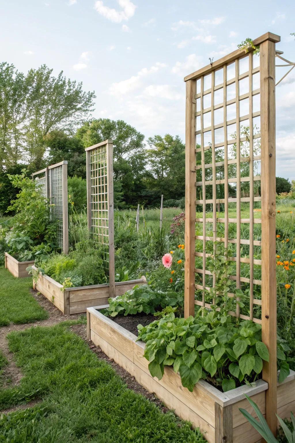 Flexible privacy with portable trellis panels.