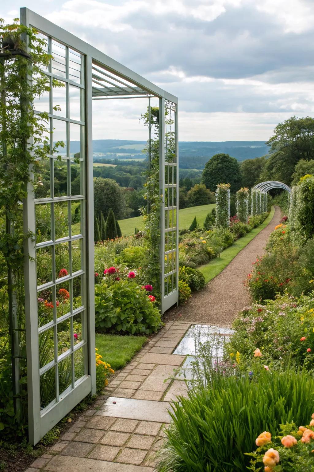 Illusion of space with a mirrored trellis.