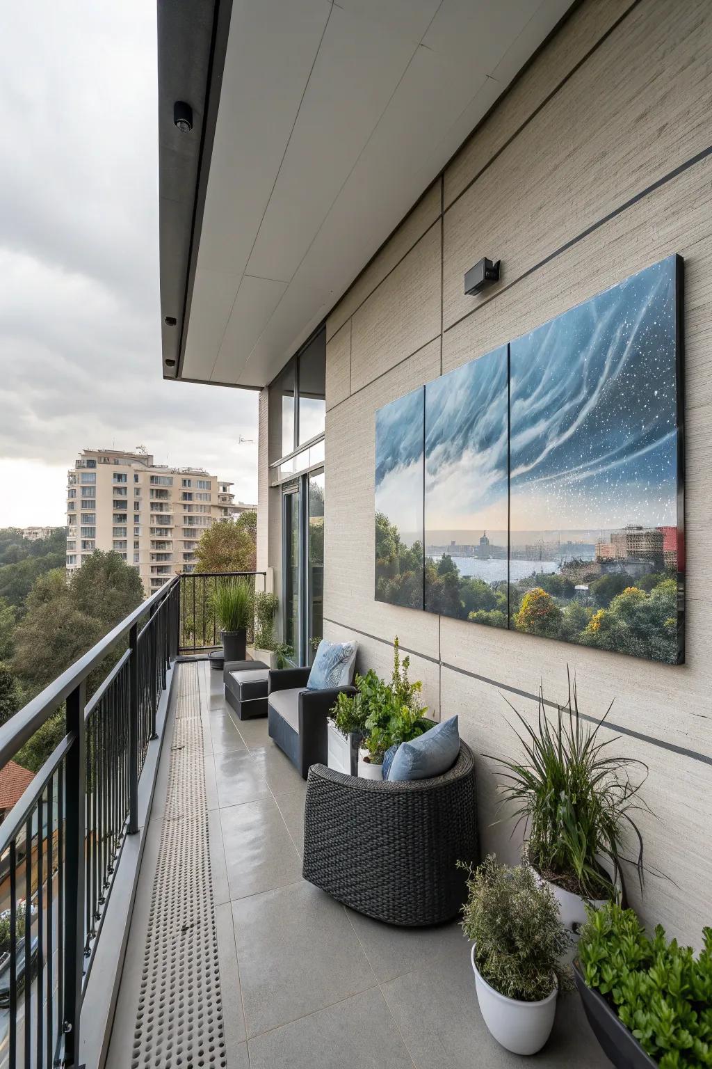Wall art can add a personal touch and visual interest to your balcony.
