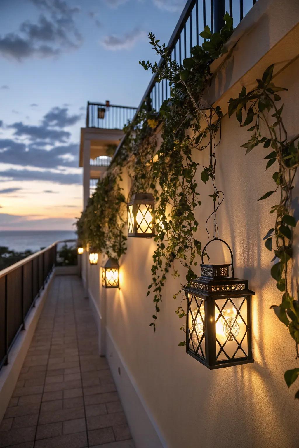 Hanging lights can transform your balcony into a magical, cozy retreat.